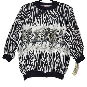 Sky Lite Vintage Zebra Stampede Crewneck Sweatshirt Medium Oversized NWT